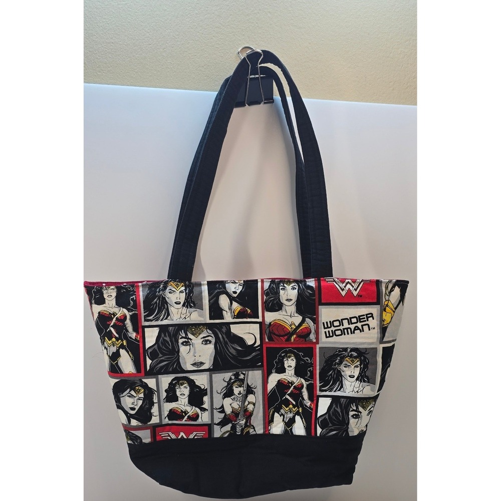 Wonder Woman Comic Panel Handmade Zipper Tote Bag DC Comics Superhero Red Black - Picture 3 of 14